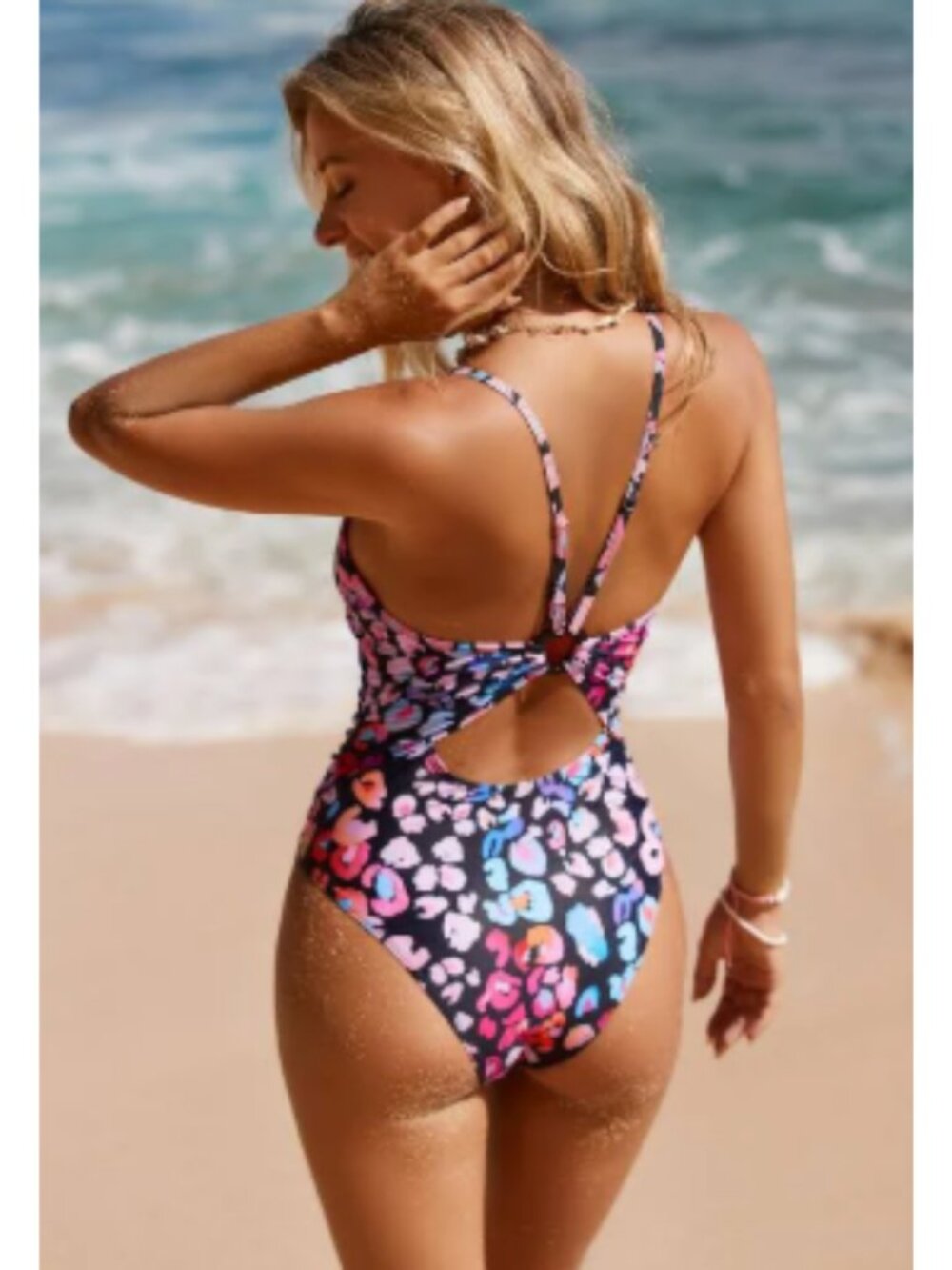 NWT Cupshe Multicolored Leopard Medium Ring Accent One Piece‎ Swimsuit Black